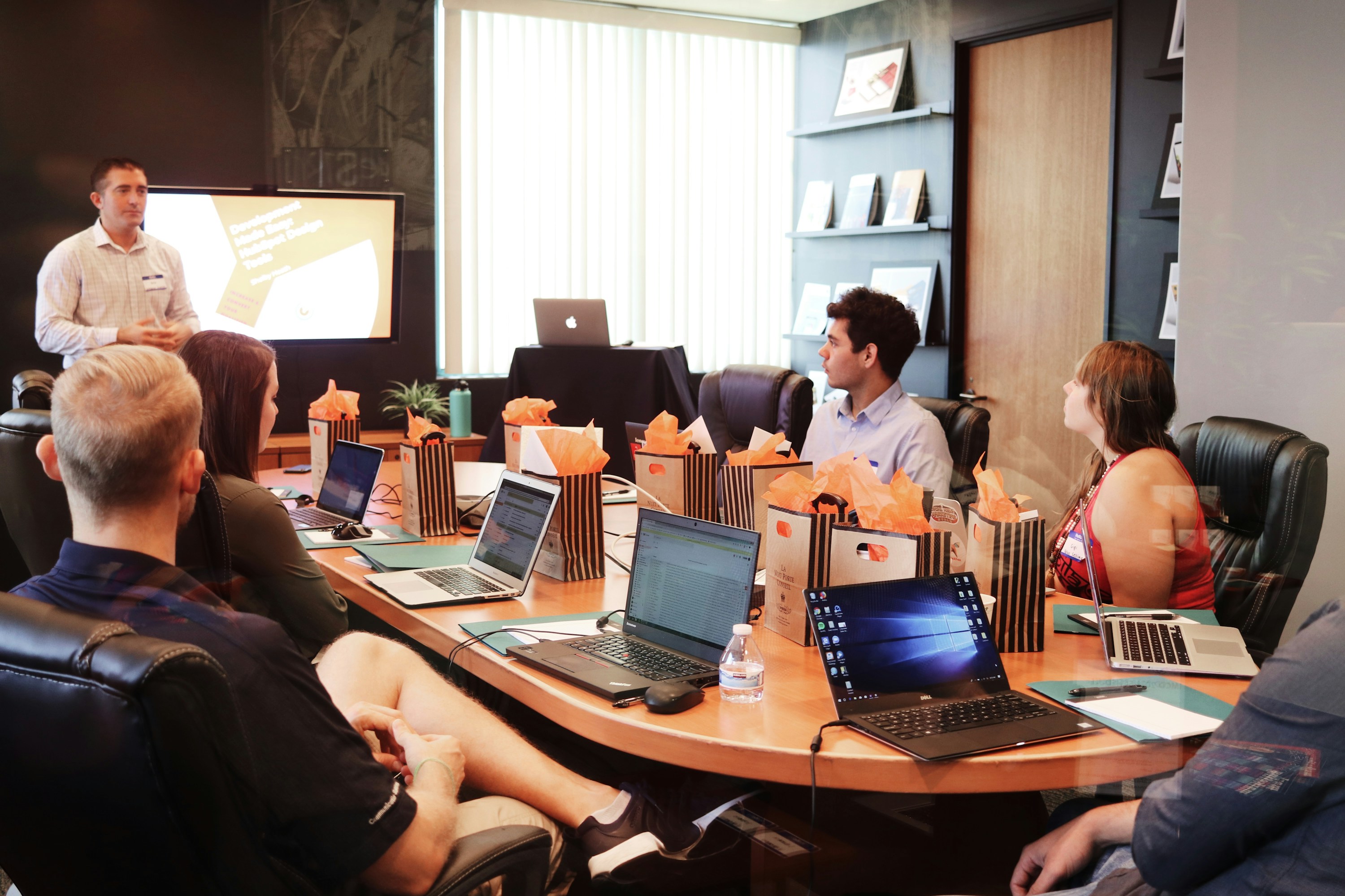 A team discussing a software project